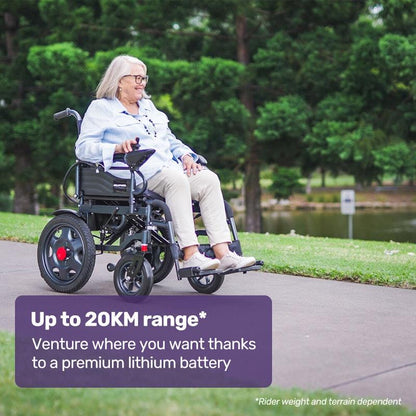 Equipmed PowerCruise LongRange Electric Folding Wheelchair - Grey & Black