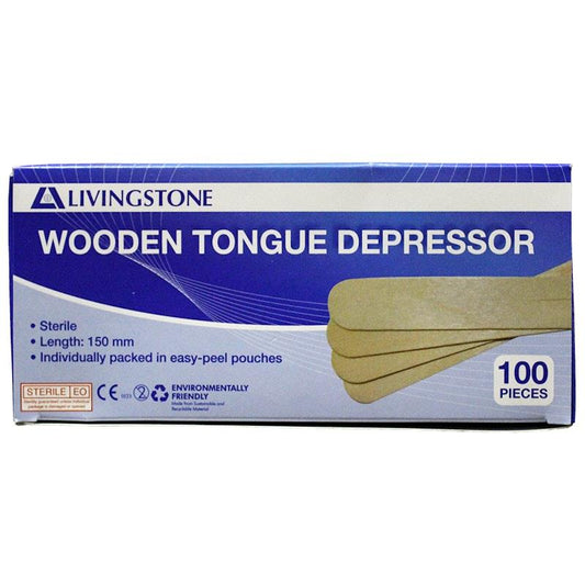 Livingstone Sterile Wooden Tongue Depressors - 100 Pieces/Box