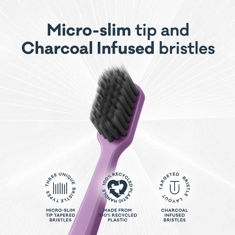 Grin 100% Recycled Charcoal-Infused Toothbrush - 4 Pack Purple (Medium)
