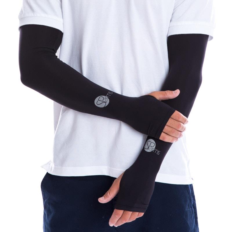 SParms UPF50+ Sun Protection Arm Sleeves with Thumbhole (Black) - Large