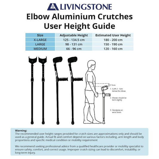 Livingstone Adjustable Aluminium Elbow Crutches - 66-96cm - 1 Pair