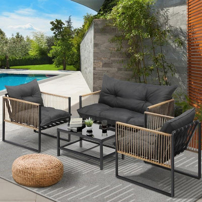 Livsip 4-Piece Outdoor Furniture Set - Garden Patio Lounge Sofa Table Chairs