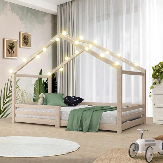 Oikiture Vela House Bed Frame for Kids - Wooden Timber Single - Auzzistore