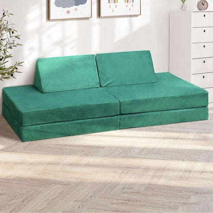Oikiture 4-Piece Kids Play Couch Modular Lounge Cushion Convertible Playset - Green
