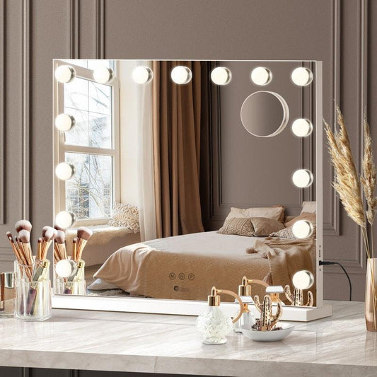 Oikiture Hollywood Makeup Mirror with 15 LED Lights - White