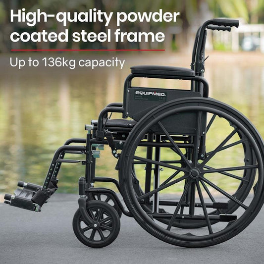 Equipmed 24 Inch Folding Wheelchair with Park Brakes - Black