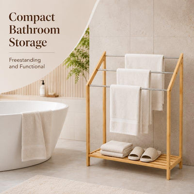 Clevinger Bamboo Towel Holder with 3 Rails & Shelf - 85cm