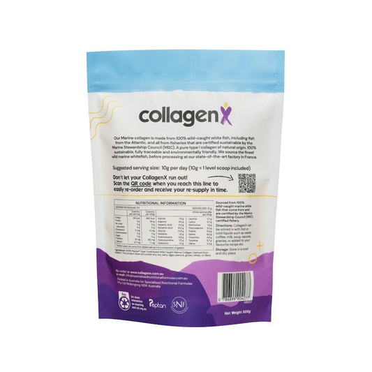 CollagenX Pure Wild Caught Marine Collagen Peptide Powder - 500g for Youthful Skin and Joint Support