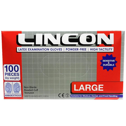 Lincon Biodegradable Latex Examination Gloves - Large, 100 Pieces/Box-Auzzi Store
