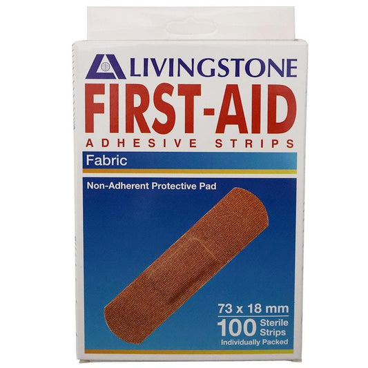 Livingstone Adhesive Fabric First Aid Strips with Pad - 73 x 18mm (100 Pieces/Box)