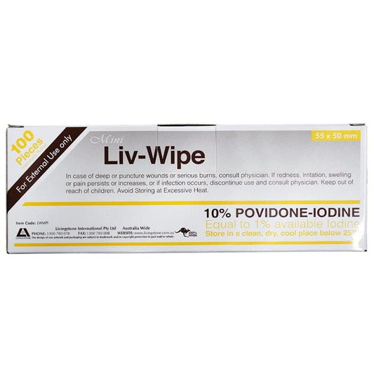 Liv-Wipe Mini Povidone Iodine Wipes - 10% - 100 Pieces/Box