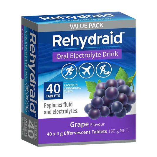 Rehydraid Electrolyte Effervescent Tablets - Grape (6x40 Packs)