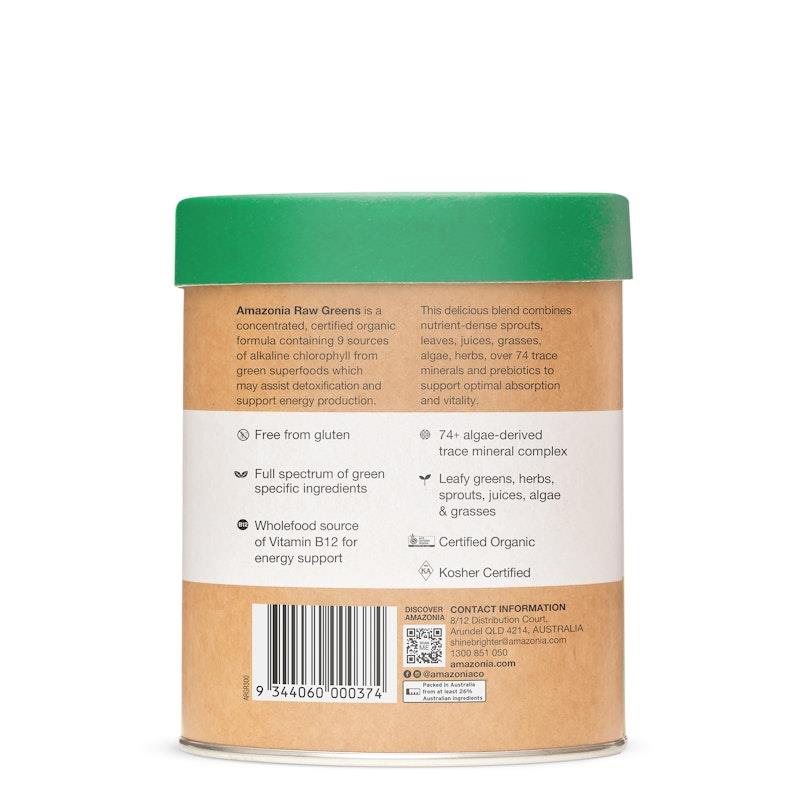 Amazonia Raw Nutrients Greens 300g Organic Supergreens with 74+ Minerals
