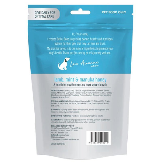 Bell & Bone Lamb, Mint and Manuka Honey Dental Sticks Small - Natural Dental Care for Dogs