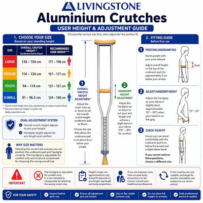 Livingstone Adjustable Aluminium Underarm Crutches - 74-94cm (1 Pair)