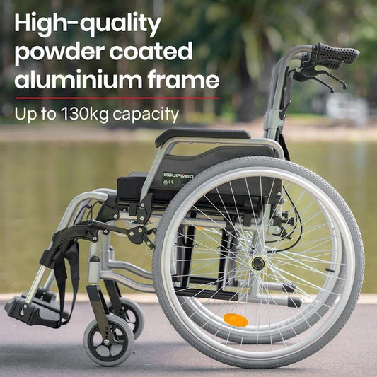 Equipmed 24 Inch Folding Wheelchair with Brakes - Black