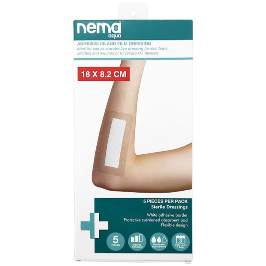 Nema Aqua Waterproof Island Film Dressing - Non-Adherent Pad 18 x 8.2cm (5 Pieces/Box)-Auzzi Store