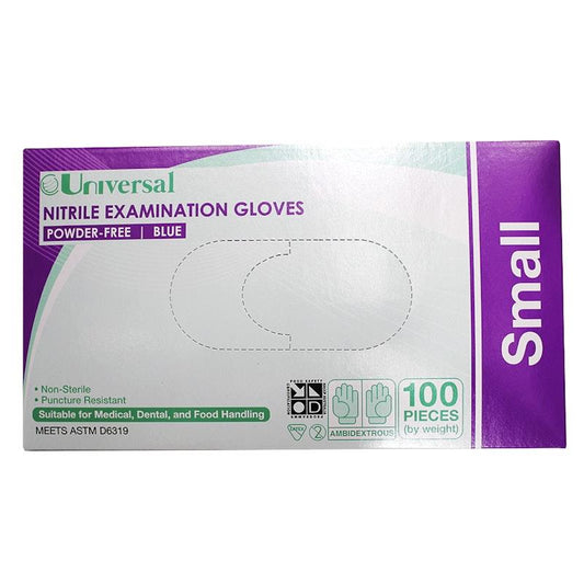 Universal Nitrile Examination Gloves - ASTM Powder Free - Small - 100 Pieces/Box