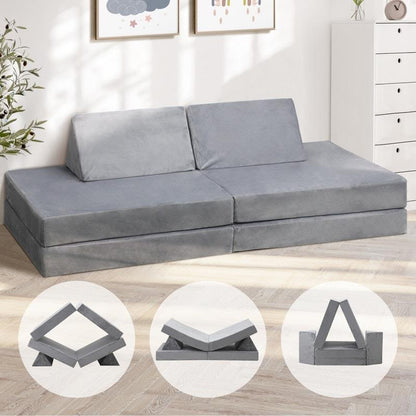 Oikiture Kids Sofa Play Couch Modular Lounge Cushion Convertible Playset - Grey (4 Pieces)
