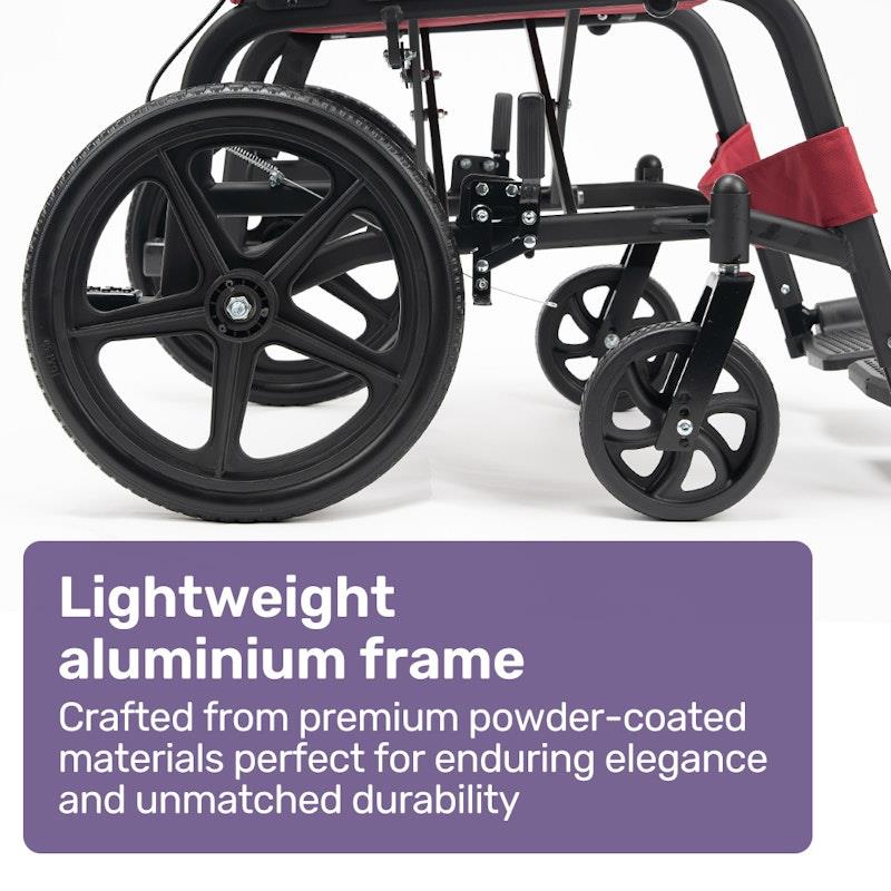 Equipmed Folding Transit Wheelchair Lightweight Red - Your Reliable Travel Partner