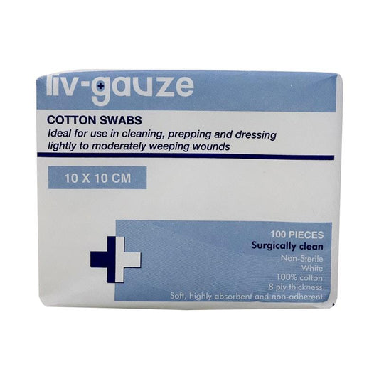 Livingstone Non-Sterile Gauze Swabs 8 Ply Cotton 10x10cm - 100 Pieces/Box