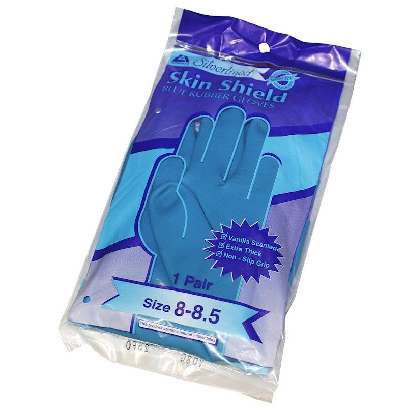 Skin Shield Silver Lined Natural Rubber Gloves - Vanilla Scented, Size 8-8.5