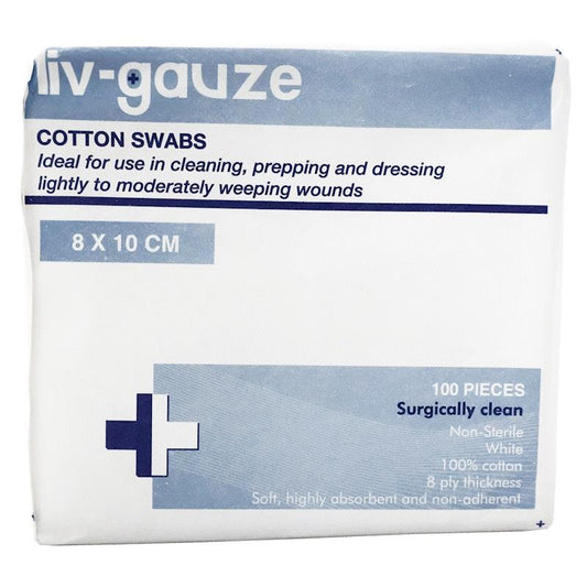 Livingstone 8 Ply Cotton Gauze Swabs - Non-Sterile 8x10cm (100 Pieces)