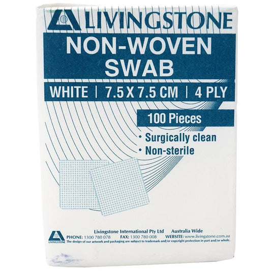 Livingstone Non-Woven Swabs 4 Ply 7.5x7.5cm - 100 Pieces/Box