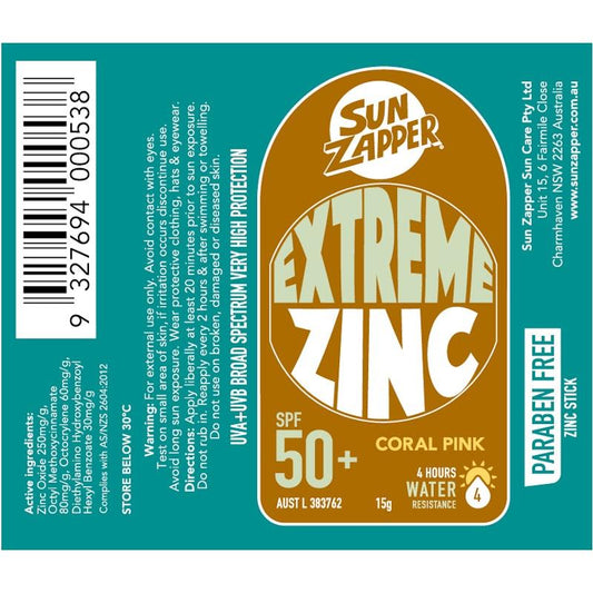 SUN ZAPPER Extreme Zinc Stick SPF 50+ Coral Pink 15g - Ultimate Sun Shield