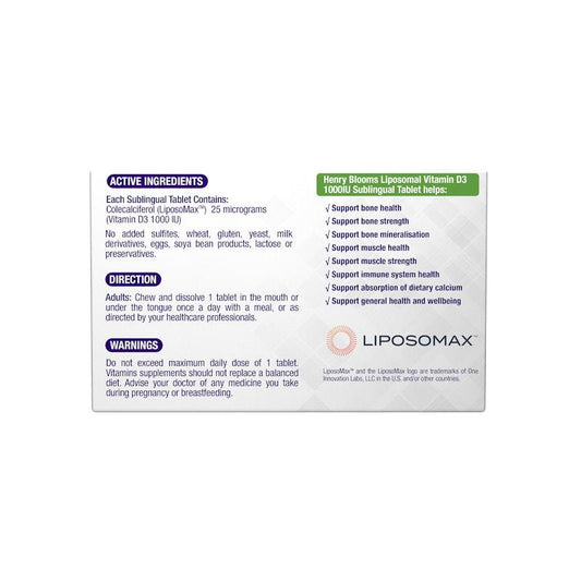 Henry Blooms Liposomal Vitamin D3 1000 IU Sublingual Tablets - 30 Count