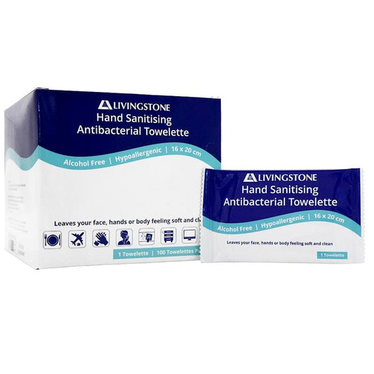 Livingstone Hand Sanitising Antibacterial Towelette Wipe - 100 Count Box