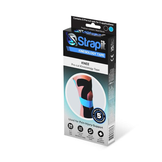 Strapit Knee Precut Kinesiology Tape - BLACK/BLUE - Box of 5 (2 Pack)