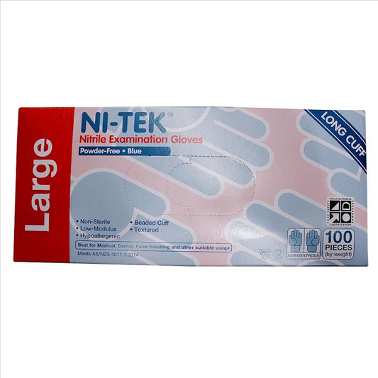 NI-TEK Nitrile Examination Gloves Long Cuff AS NZ Powder Free Large - 100 Pieces-Auzzi Store