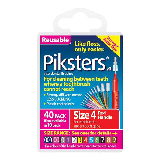 Piksters® Interdental Brushes Red Size 4 - 40 Pack for Effective Plaque Removal