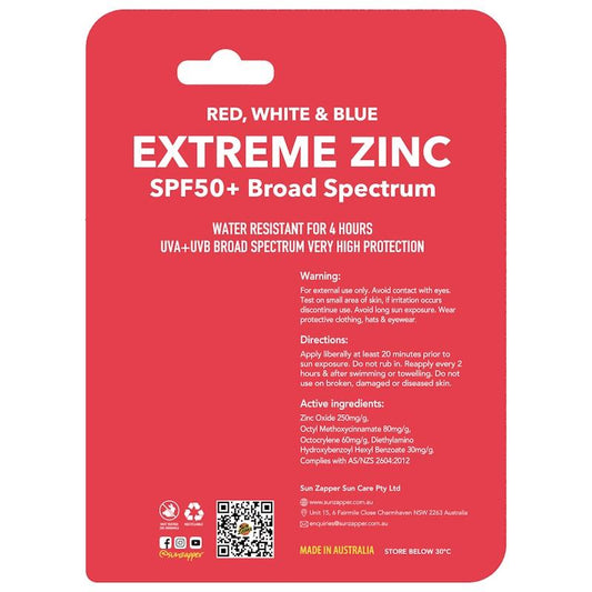 SUN ZAPPER Extreme Zinc Red/White/Blue SPF 50+ Stick 3 Pack - Ultimate Sun Protection - Auzzistore