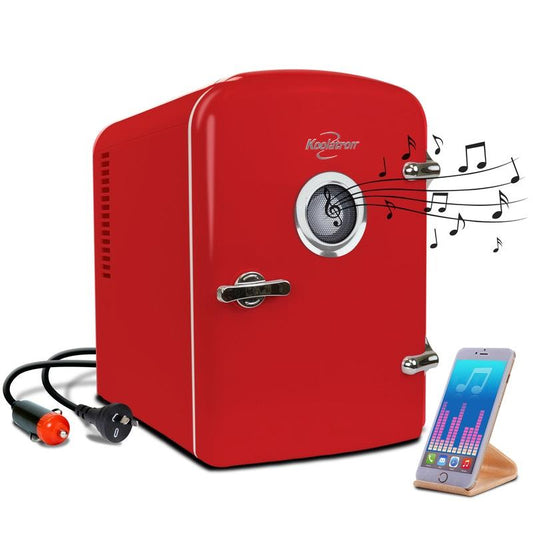 Koolatron Portable Retro Mini Fridge with Bluetooth Speaker - Red 4 Litre