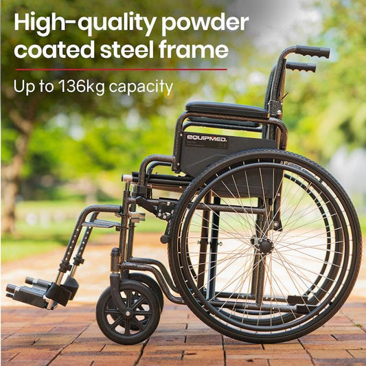 Equipmed 24 Inch Folding Wheelchair - X-Large Dark Grey