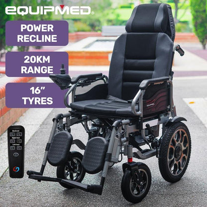 Equipmed Power Electric Wheelchair - Longrange Auto Recline (Grey & Black)