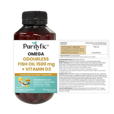 Purityfic Omega Odourless Fish Oil + Vitamin D3 - 60 Soft Capsules