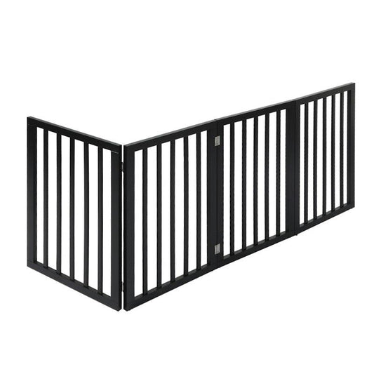 PaWz 4 Panels Wooden Pet Gate - Dog Fence Safety Barrier - Black – view 2 - Auzzistore