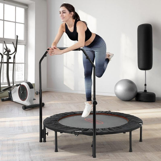 Mazam 48" Trampoline Round Fitness Rebounder with Handrail - Jumping Exercise Home Gym - Black