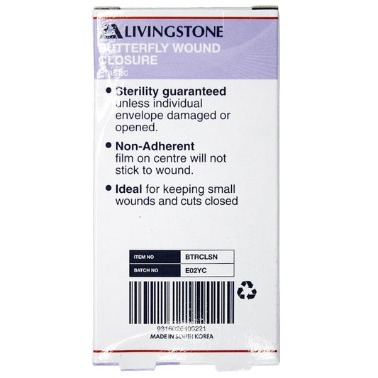 Livingstone Butterfly Wound Closure with Non-stick Centre - Sterile, 46 x 10mm, 10 Pack
