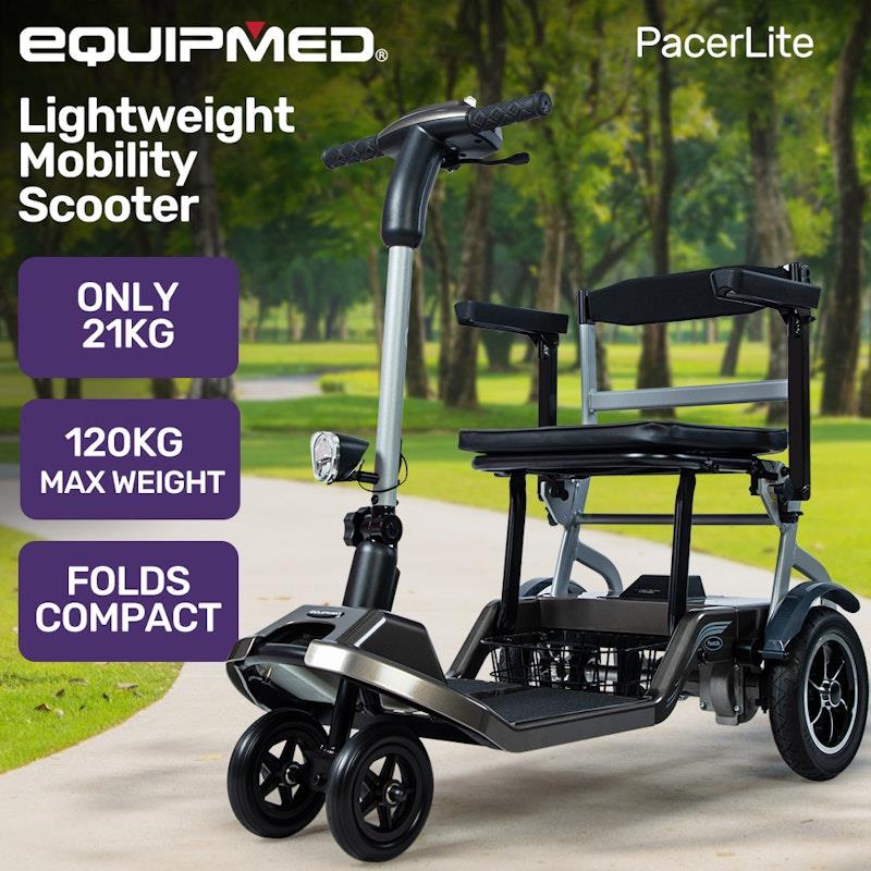 Equipmed PacerLite Ultra-Lightweight Folding Electric Mobility Scooter - Black