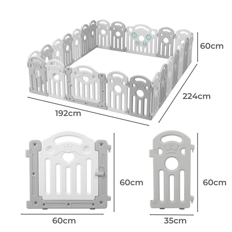 BoPeep Kids Playpen - 24 Panel Baby Safety Gate & Toddler Fence in Grey