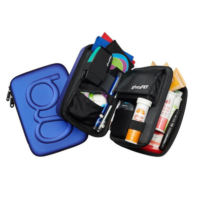 Glucology Travel Case Plus - Extra Storage for Blood Glucose Monitors (Blue)