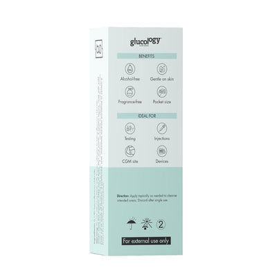 Glucology Alcohol-Free Finger Cleaning Wipes - 5 Packs of 20 Wipes