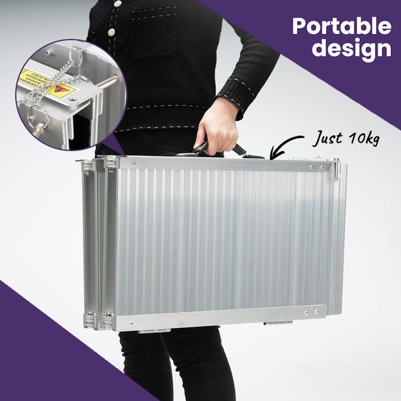 Equipmed 123cm Portable Folding Aluminium Access Ramp - Silver