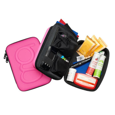 Glucology Travel Case Plus - Extra Storage for Blood Glucose Monitors (Pink)