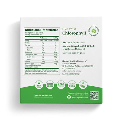 Nature's Sunshine Extra Strength Chlorophyll Stick Packs - 30 Lime Twist