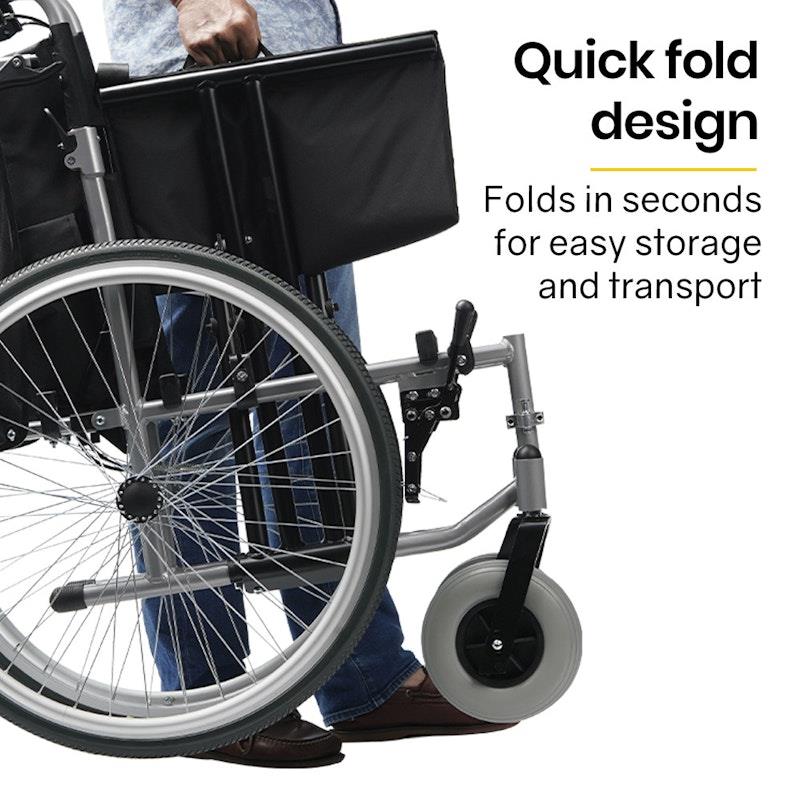 Equipmed Comfortline Extra-Wide Folding Wheelchair - Black